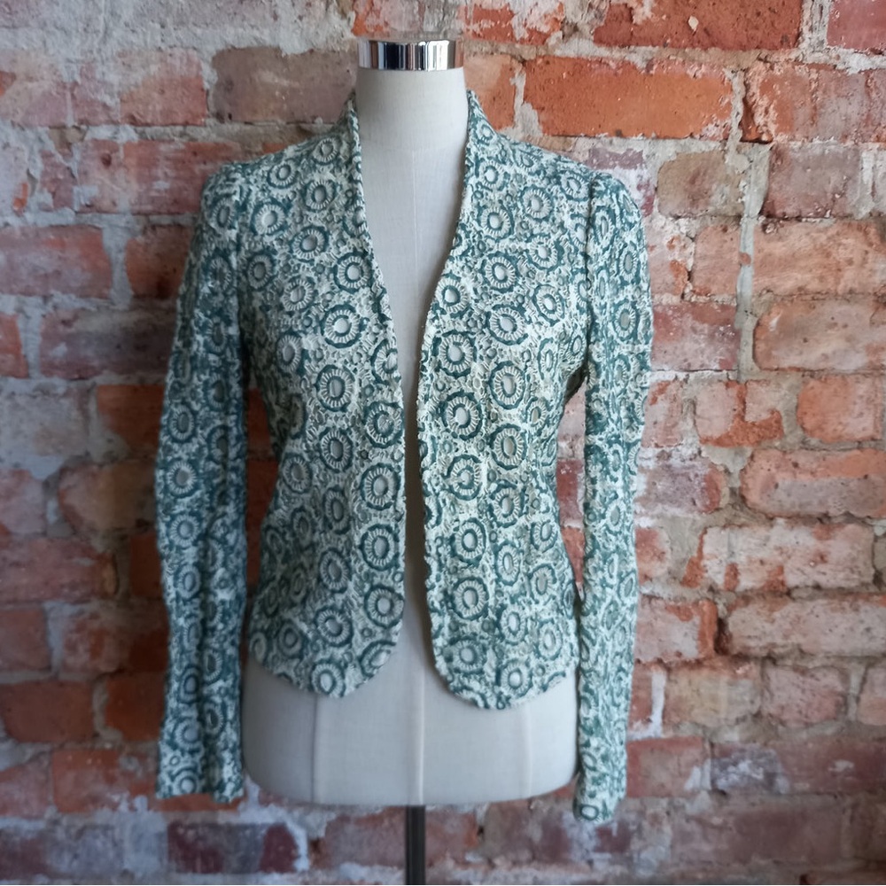 Zara Green and White Patterned Blazer